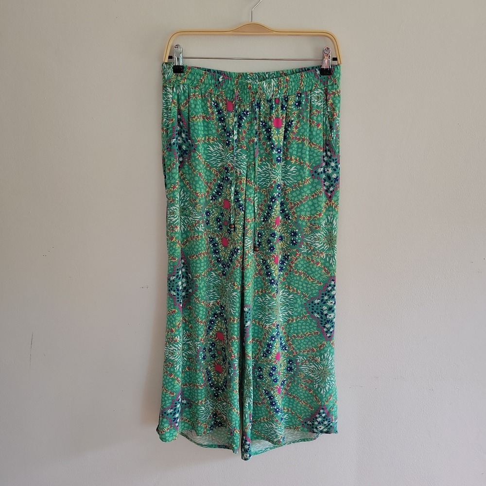 Rachel Zoe Printed Wide Leg Pull On Pants Small Boho Cottagecore Resort Travel